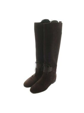 Bottega Veneta Long Boots Flat Heel Suede Dark Purple 36.5